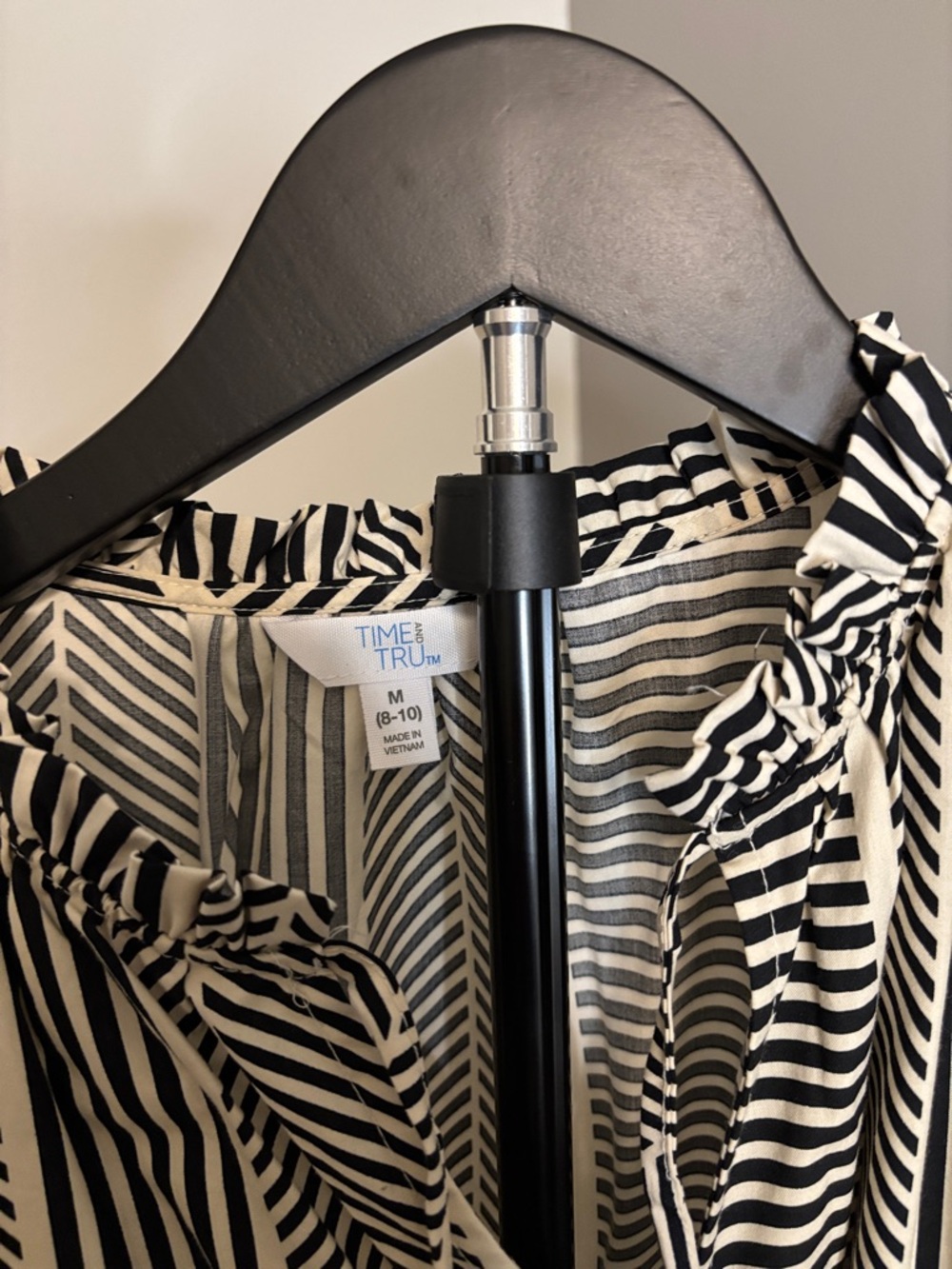 Time and Tru Black and White Striped Ruffle Sleeve Midi Dress - Picture 2 of 5